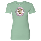 a womans light green tshirt with a yorkie dog drawing on the front