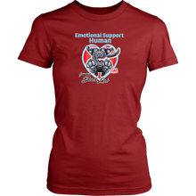 Load image into Gallery viewer, a women&#39;s red shirt by District featuring the Black Labrador Retriever design in the Emotional Support Human collection