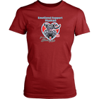 a women's red shirt by District featuring the Black Labrador Retriever design in the Emotional Support Human collection