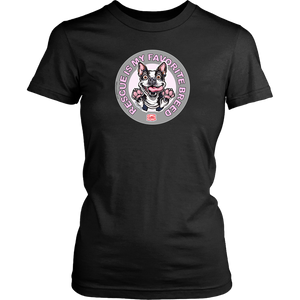 District Womens black Shirt featuring the OMG You're Home! Boston Terrier design with "Rescue is my favorite breed"