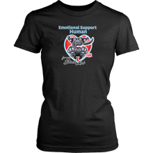 Load image into Gallery viewer, a women&#39;s black shirt by District featuring the Black Labrador Retriever design in the Emotional Support Human collection