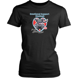 a women's black shirt by District featuring the Black Labrador Retriever design in the Emotional Support Human collection