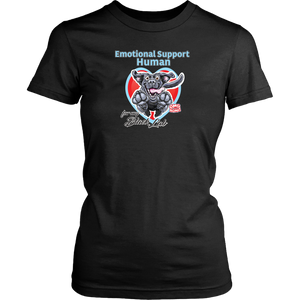 a women's black shirt by District featuring the Black Labrador Retriever design in the Emotional Support Human collection