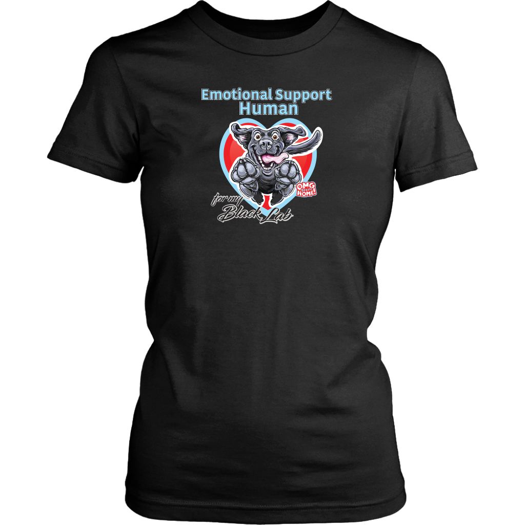 a women's black shirt by District featuring the Black Labrador Retriever design in the Emotional Support Human collection