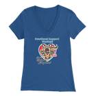 A woman's blue v-neck shirt featuring the OMG You're Home! German Shepherd dog design with the text "Emotional Support Human".
