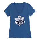 dog person deign on a royal blue v-neck t-shirt for women dog lovers
