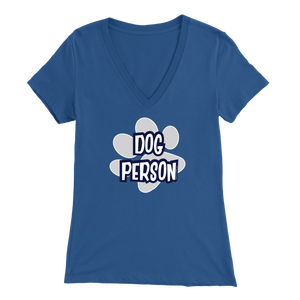 dog person deign on a royal blue v-neck t-shirt for women dog lovers