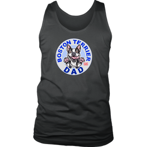 a grey tank top with the OMG You're Home! Boston Terrier dog dad design