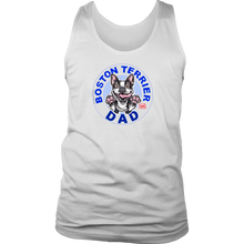 Load image into Gallery viewer, a white tank top with the OMG You&#39;re Home! Boston Terrier dog dad design