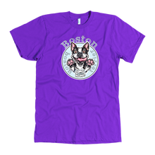 Load image into Gallery viewer, Purple American Apparel dog lover&#39;s  t-shirt featuring the Boston Terrier dog design by OMG You&#39;re Home