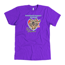 Load image into Gallery viewer, a purple  American Apparel Mens dog lovers shirt featuring the German Shepherd design in the Emotional Support Human collection