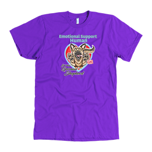 a purple  American Apparel Mens dog lovers shirt featuring the German Shepherd design in the Emotional Support Human collection