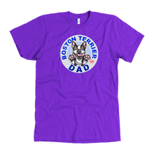 Load image into Gallery viewer, A men&#39;s purple t-shirt featuring the original OMG You&#39;re Home Boston Terrier dog design on the front