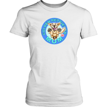 Load image into Gallery viewer, A womens white dog lovers shirt by District featuring the original Golden Retriever dog artwork on the front