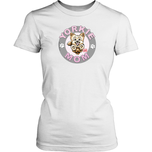 yorkie mom white tshirt for yorkshire terrier dog lovers