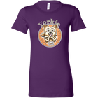 a womans purple tshirt with a yorkshire terrier dog drawing on the front