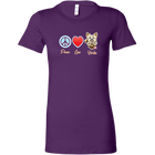 purple Bella Womens Shirt featuring the Peace Love Yorkie dog design from OMG You're HOME!