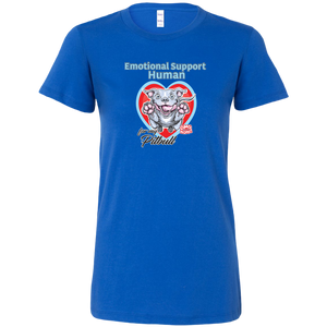 Womens royal blue t-shirt with Emotional Support Human for my Blue Nose Pitbull design on front