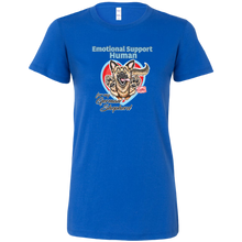 Load image into Gallery viewer, a womens royal blue shirt featuring the original German Shepherd dog artwork by OMG You&#39;re HOME! The text &quot;Emotional Support Human&quot; appears above the design in light blue letters. 