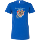 a womens royal blue shirt featuring the original German Shepherd dog artwork by OMG You're HOME! The text "Emotional Support Human" appears above the design in light blue letters. 