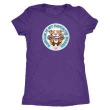 Load image into Gallery viewer, front view of a women&#39;s purple triblend shirt featuring original Red Nose Pitbull rescue artwork by OMG You&#39;re HOME!