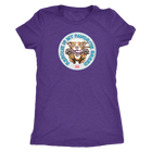 front view of a women's purple triblend shirt featuring original Red Nose Pitbull rescue artwork by OMG You're HOME!