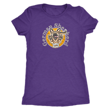 Load image into Gallery viewer, a  women&#39;s purple triblend shirt with the original German Shepherd design on the front in full color 