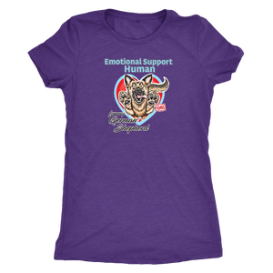 a purple Next Level Womens Triblend featuring the German Shepherd design in the Emotional Support Human collection