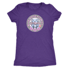 A soft a slim fitting Womens purple V-Neck by Next Level featuring the Blue Nose pitbull mom design on the front in full vibrant color.