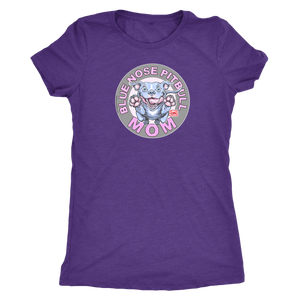 A soft a slim fitting Womens purple V-Neck by Next Level featuring the Blue Nose pitbull mom design on the front in full vibrant color.