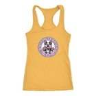 A soft yellow Next Level Racerback Tank featuring the OMG You're Home Boston Terrier Dog Mom design on the front in full vibrant color. 