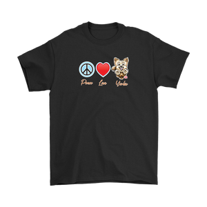 Peace Love Yorkie - Gildan Mens T-Shirt for Yorkshire Terrier dog lovers