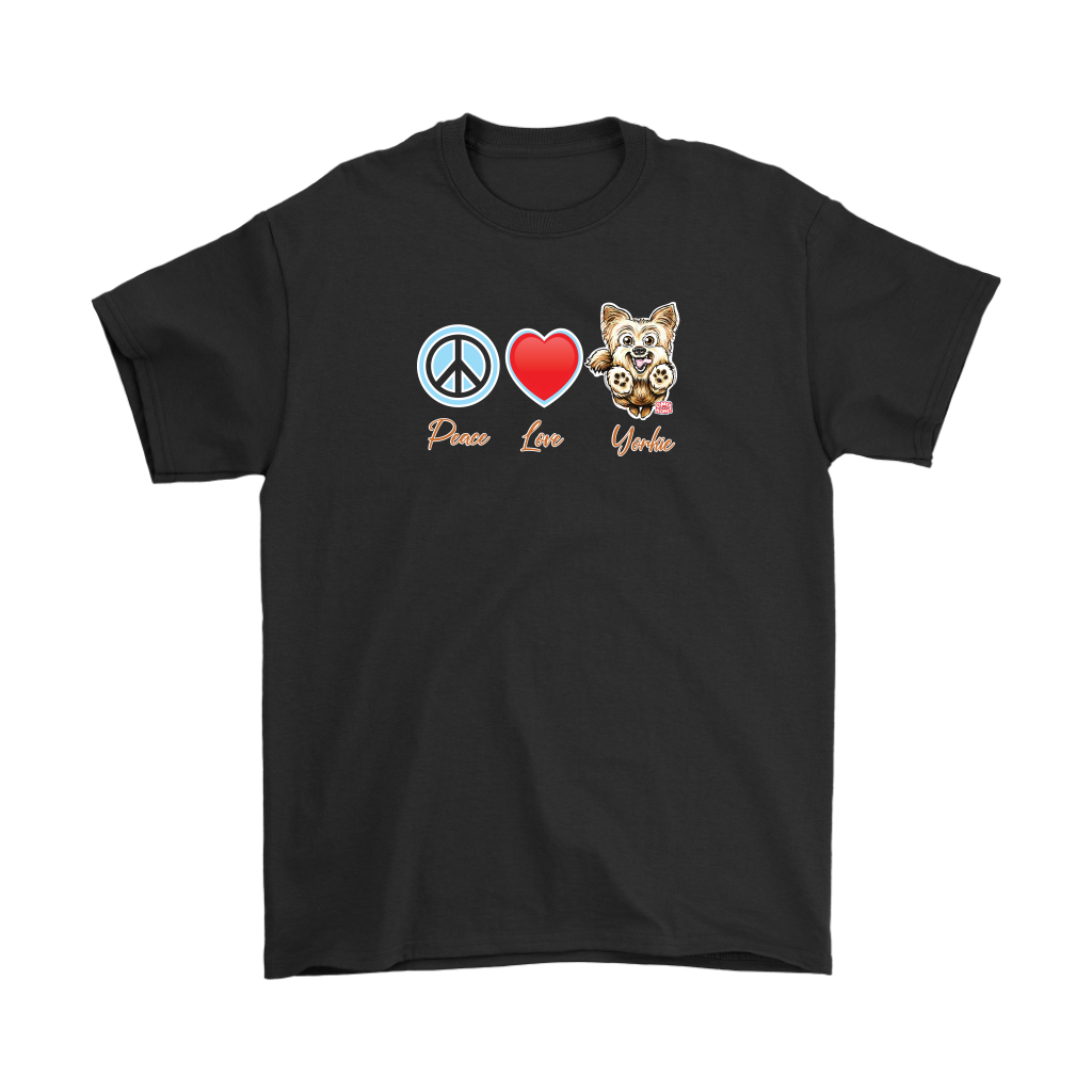 Peace Love Yorkie - Gildan Mens T-Shirt for Yorkshire Terrier dog lovers