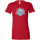 a women's red shirt with the Blue Nose pitbull design on the front