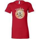 a womans red tshirt with a yorkshire terrier dog drawing on the front