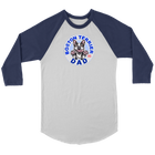 a navy and white 3/4 sleeve jersey with the OMG You're Home! Boston Terrier dog Dad design on the front 