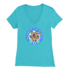 a women's light blue v neck shirt with the OMG You're Home! German Shepherd dog mom design on the front