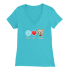 light blue Bella Womens V-Neck Shirt featuring the Peace Love Yorkie dog design from OMG You're HOME!