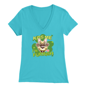 Kiss me I'm furrish -Fawn Frenchie Dog - Bella Womens V-Neck