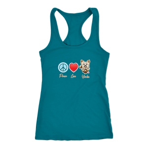 Turquoise Next Level Racerback Tank featuring the Peace Love Yorkie dog design from OMG You're HOME!