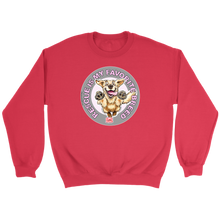 Load image into Gallery viewer,  a red unisex sweatshirt featuring the original Golden Retriever dog artwork by OMG You&#39;re Home!