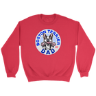 a red crewneck sweatshirt featuring the Boston Terrier Dad design on the front 