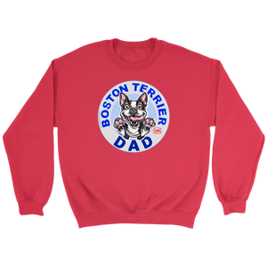 a red crewneck sweatshirt featuring the Boston Terrier Dad design on the front 