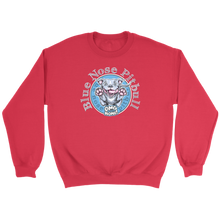 Load image into Gallery viewer, Red crewneck sweatshirt featuring a Blue Nose Pitbull dog design by OMG you&#39;re Home