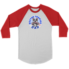 a red and white 3/4 sleeve jersey with the OMG You're Home! Boston Terrier dog Dad design on the front 
