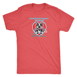 red  mens tee with Boston Terrier dog design on front