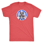   a red men's t-shirt with a design of a Boston Terrier dog dad from OMG You're Home