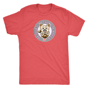 Rescue is my favorite breed on a men's vintage red t-shirt featuring the Yorkie