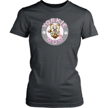 Load image into Gallery viewer, a grey yorkie mom tshirt for yorkshire terrier dog lovers