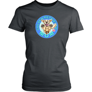 A womens grey dog lovers shirt by District featuring the original Golden Retriever dog artwork on the front